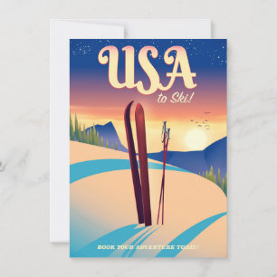 Convite Cartaz de viagem estilo vintage "Para Esquiar" EUA