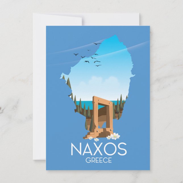 Convite Cartaz de viagem grego Mapa de Naxos. (Verso)