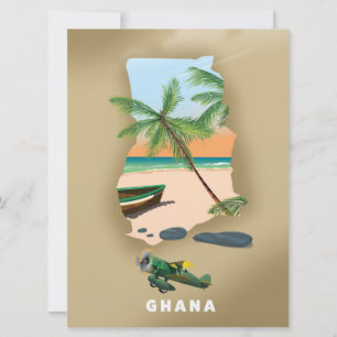 Convite Cartaz de viagem ilustrado do mapa de Gana.
