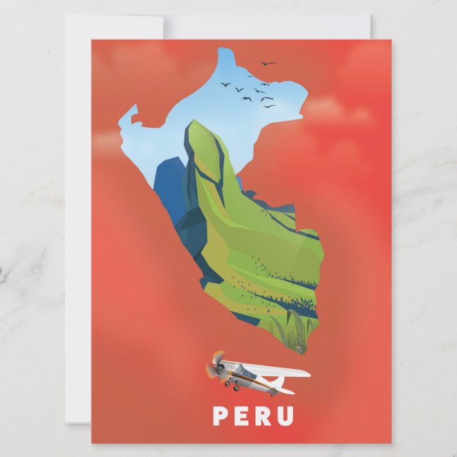 Convite cartaz de viagem ilustrado mapa do Peru (Frente)