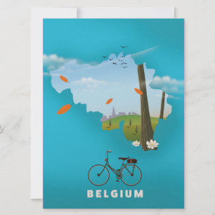 Convite Cartaz de viagem impresso do mapa da Bélgica.