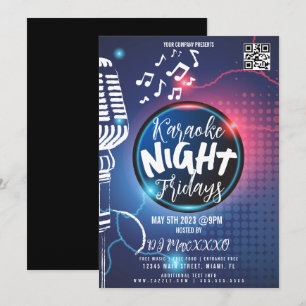 Convite Cartaz do Evento Noturno de Karaokê Neon no Bar Cl