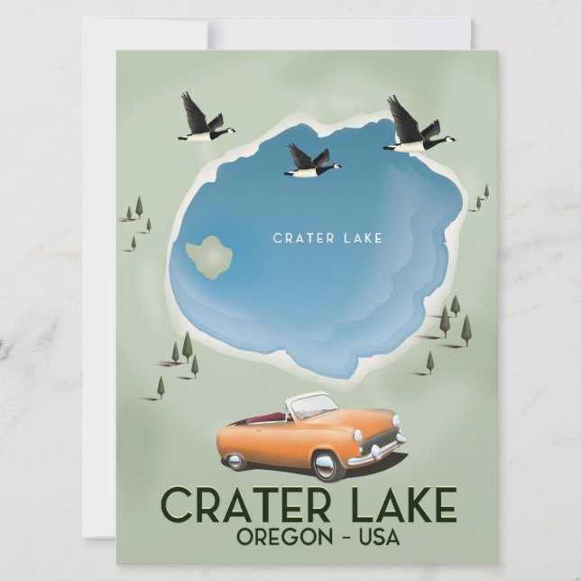 Convite Cartaz do mapa de viagem do Lago Crater Oregon (Frente)