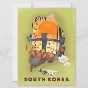 Convite cartaz do mapa ilustrado da Coreia do Sul