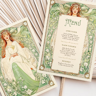 Convite Cartaz do Menu de Casamento de Arte Nouveau com De