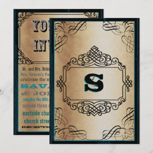 Convite Cartaz Estilo Dourado Metalizado Preto Casamento V