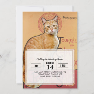 Convite Cartaz Francês Antigo Estilo Gato Laranja