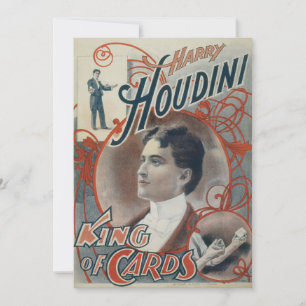 Convite Cartaz Mágico Antigo, Mágico Harry Houdini