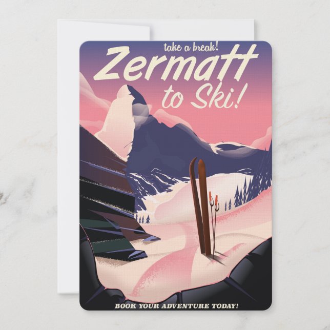 Convite Cartaz retro de férias Ski Zermatt (Frente)