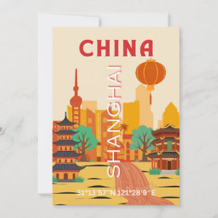 Convite Cartaz Retro de Viagens Shanghai China