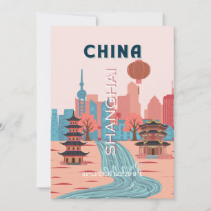 Convite Cartaz Retro Vintage Viagem Xangai China