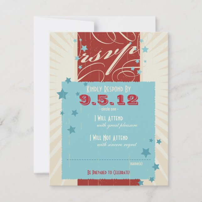 Convite Cartaz Rústico: Resposta para Casamento Vermelho,  (Frente)