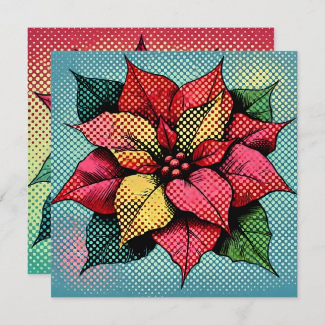 Convite Cartazes de Poinsettia de Arte de Meio-Tons Imprim (Frente/Verso)