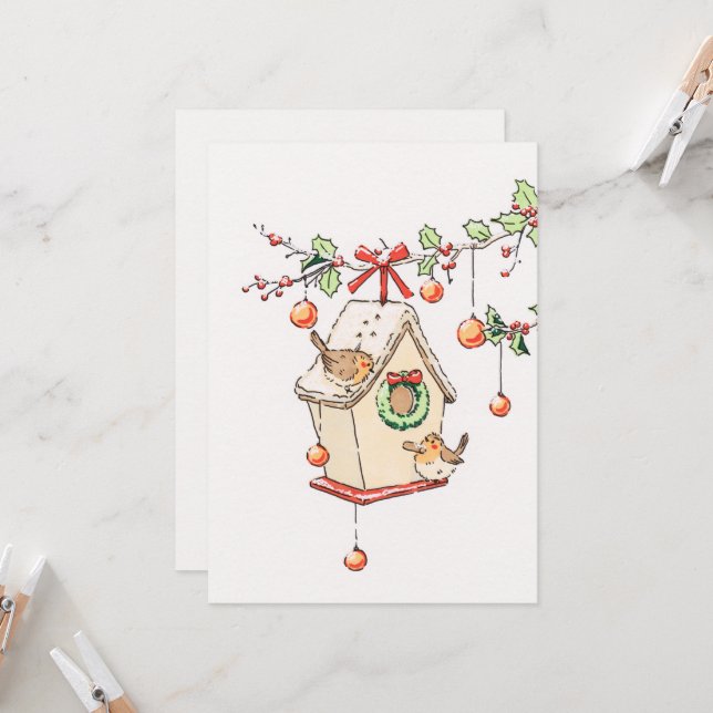 Convite Carte Joyeux Noël, Robin christmas card (Frente/Verso In Situ)