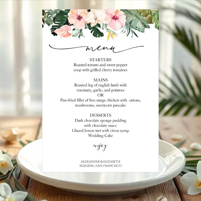 Convite Carteira de Menu Casamento Palm Deixa Hibiscus Tro (Criador carregado)