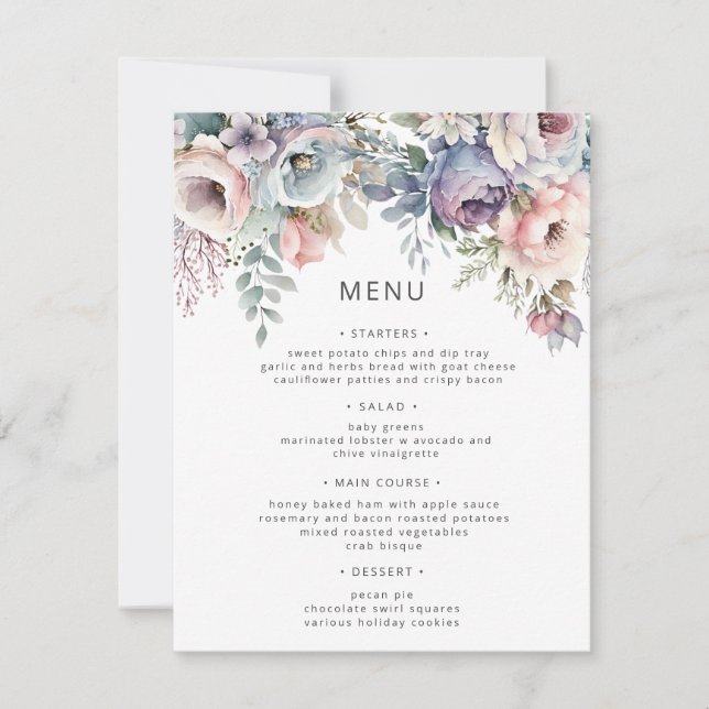 Convite Carteira de Menu de Casamento Floral de Pastel Gar (Frente)
