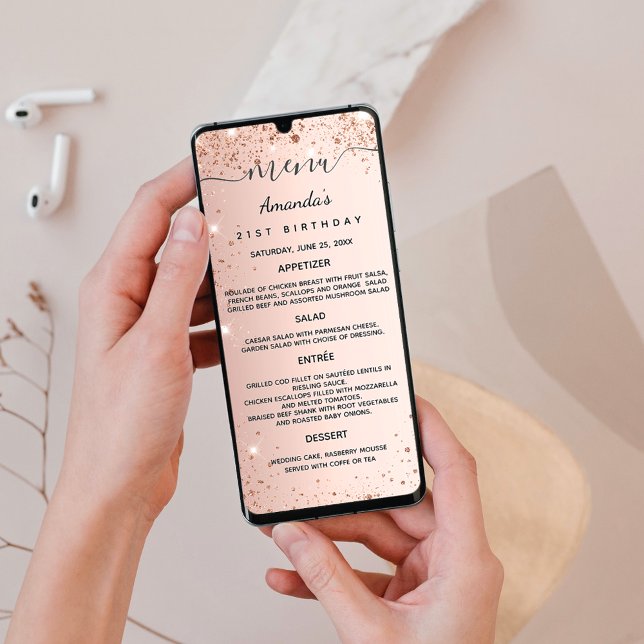 Convite Carteira de ouro do menu de aniversário rosa janta (Criador carregado)