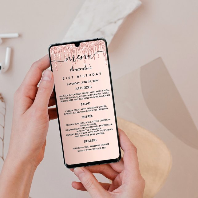 Convite Carteira de ouro do menu de aniversário rosa janta (Criador carregado)