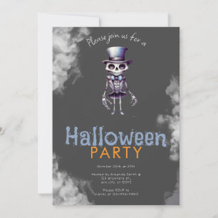Convite Cartola de Esqueleto Cinza Fumaça Festa de Hallowe