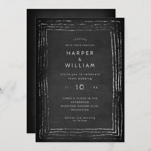 Convite Cartolina russa, trama desenhada à mão, casamento (Frente/Verso)