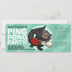 Convite Cartoon Binturong Ping Pong - Tênis Mesa