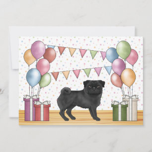 Convite Cartoon Black Pug Cachorro Cachorro Cachorro Color