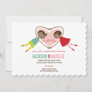 Convite Cartoon Boy Love Heart Casal Chá de casamento