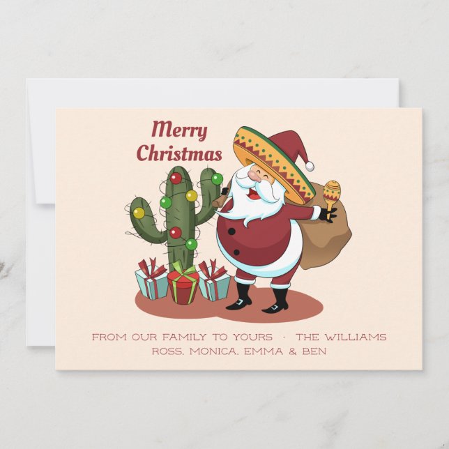 Convite Cartoon cactus e Papai Noel vestindo um sombrero (Frente)