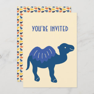 Convite Cartoon Camel Blue Bactrian 2 Humps Personalizado