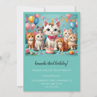 Convite Cartoon Cats Kids’ Purr-fect Birthday Party