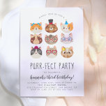 Convite Cartoon Cats Kids’ Purr-fect Birthday Party<br><div class="desc">Celebrate your little one's special day with these adorable cat-themed birthday invites! These cards feature nine cartoon cats with fun accessories, like floral crowns, bows, glasses, headbands, hats and more. Your custom party details appear below in modern script typography. Cards reverse to a hand-drawn polka pattern against a pink background....</div>