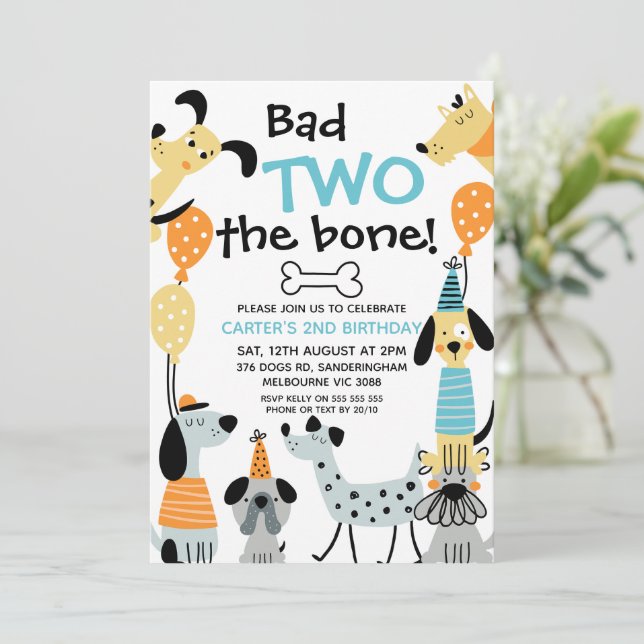 Convite Cartoon Como Dois Maus O segundo aniversário Dos C (Em pé/Frente)