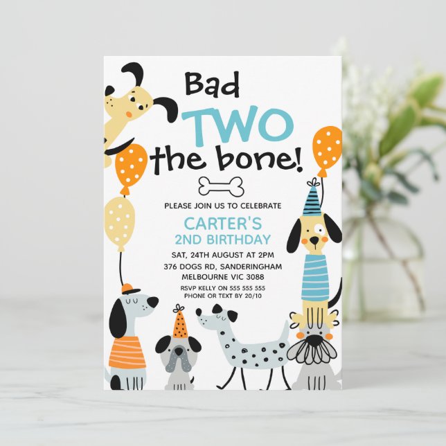 Convite Cartoon Como Dois Maus O segundo aniversário Dos C (Em pé/Frente)