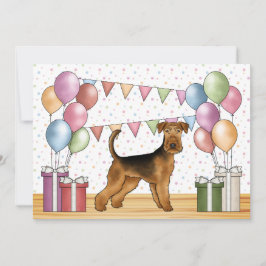 Convite Cartoon de Cão Airedale Terrier Colorido de Aniver