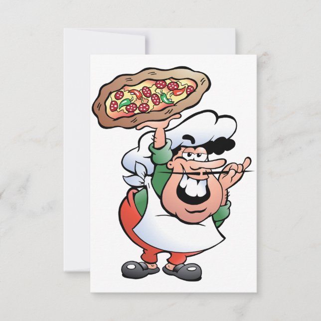 Convite Cartoon de Chef de Pizza Italiano Clássico (Frente)