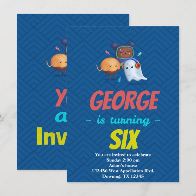 Convite Cartoon de Fantasmas Crianças Monstros Per (Frente/Verso)