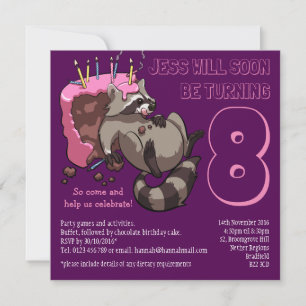 Convite Cartoon de Festa de aniversário Raccoon ganancioso