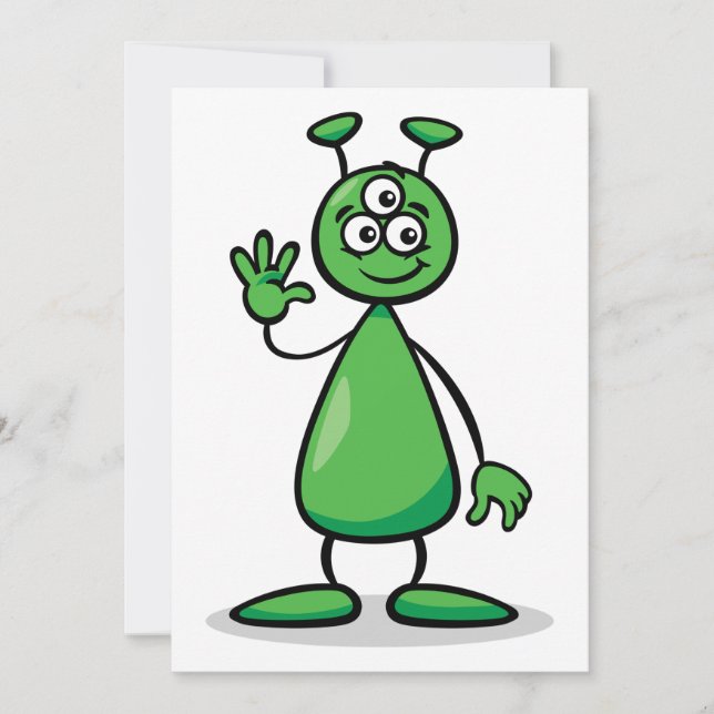 Convite Cartoon de Marciano Alien Verde de Três Olhos (Frente)
