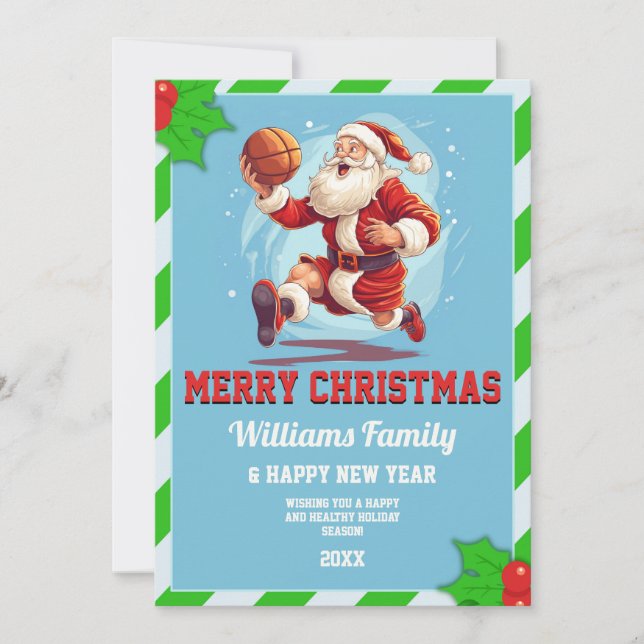 Convite Cartoon de Papai Noel de Basquete (Frente)