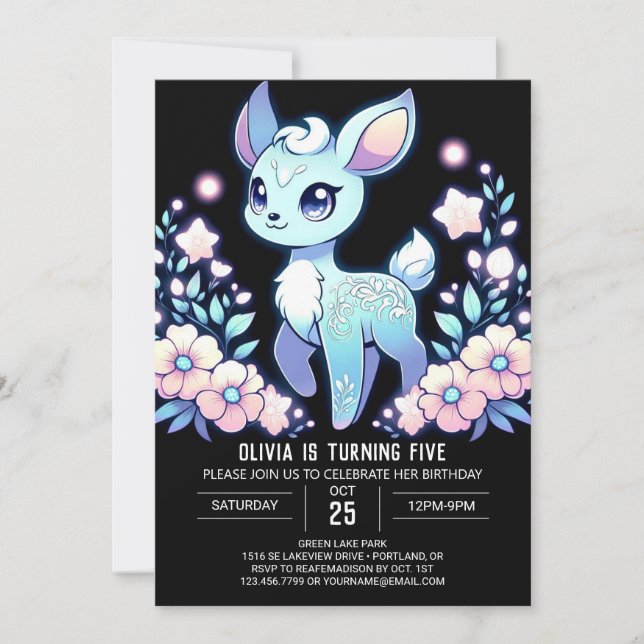 Convite Cartoon Deer Digital Birthday (Frente)