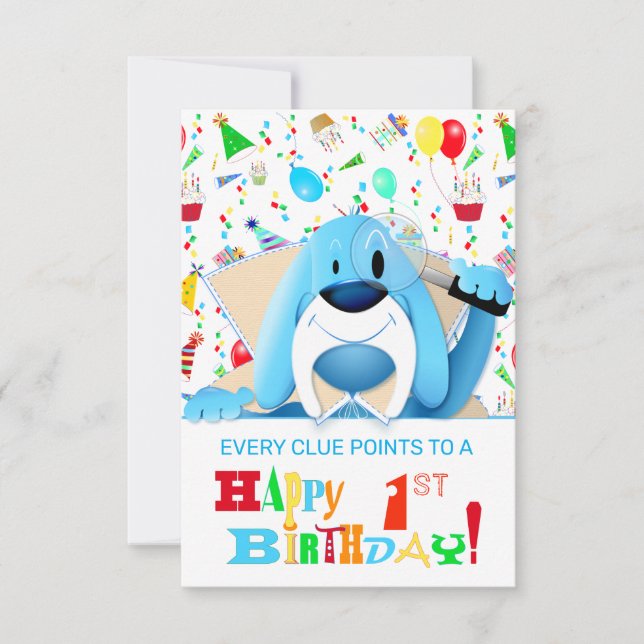 Convite Cartoon Detetive Cão de Caça Azul Inteligente | Fe (Frente)