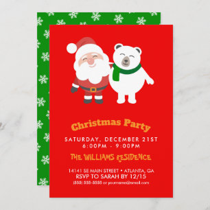 Convite Cartoon do Papai Noel e Urso Polar