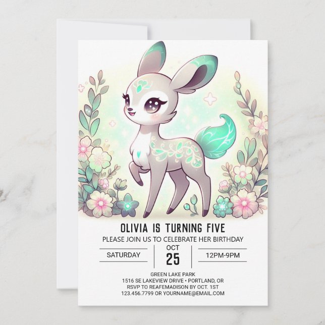 Convite Cartoon Editable Deer Digital Birthday (Frente)