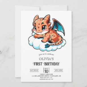 Convite Cartoon Elegance Digital Dragon 1º Aniversário