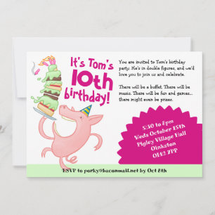 Convite Cartoon Engraçado de Bolo de Festa de aniversário 