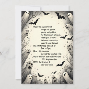 Convite Cartoon Fantasmas e Morcegos Halloween