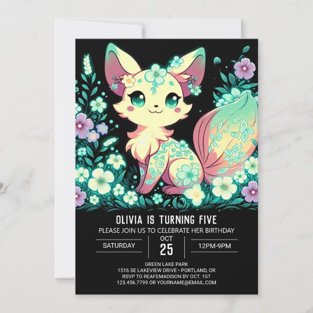 Convite Cartoon Fox Digital Birthday (Frente)