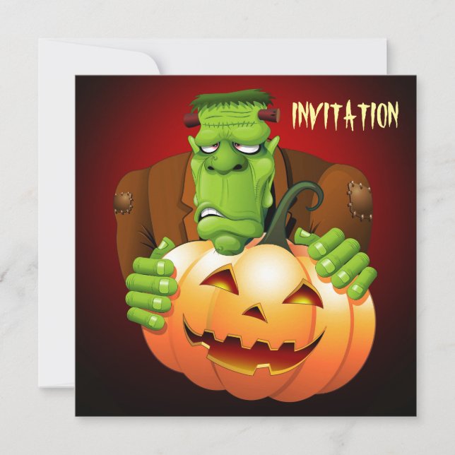 Convite Cartoon Frankenstein Monster com Pumpkin (Frente)