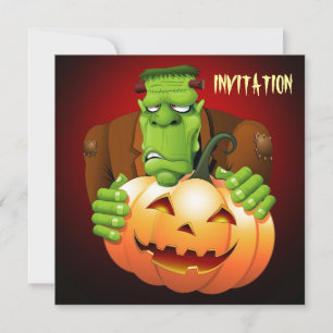 Convite Cartoon Frankenstein Monster com Pumpkin