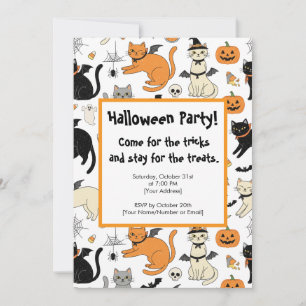 Convite Cartoon Gatos Festa de Halloween